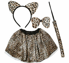 Kit Leopardo Clássico Infantil: Faixa de cabeça, laço, cauda e saia