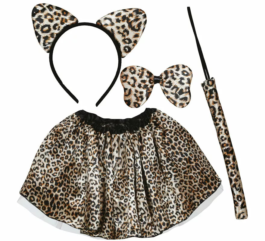 Translation missing: pt-PT.Kit de Leopardo clásico infantil: Diadema, lazo, cola y falda