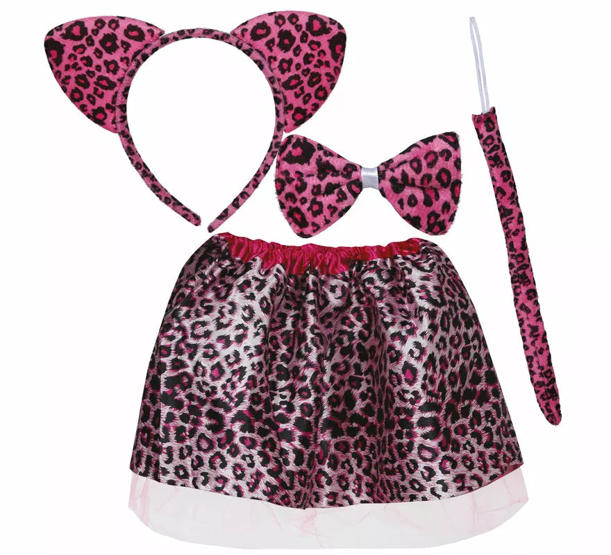 Translation missing: pt-PT.Kit de Leopardo rosa infantil: Diadema, lazo, cola y falda