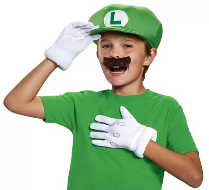 Translation missing: pt-PT.Kit de Luigi Super Mario Nintendo Infantil: Gorra, guantes y bigote