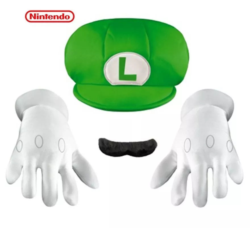 Translation missing: pt-PT.Kit de Luigi Super Mario Nintendo Infantil: Gorra, guantes y bigote