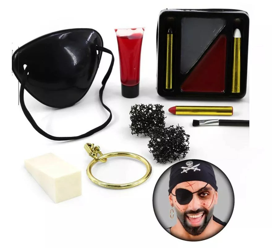Translation missing: pt-PT.Kit de Maquillaje Pirata Fx: Parche, Tubo, Esponjas, Brochas y Arete