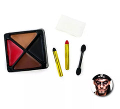 Kit de maquiagem pirata: paleta, pincéis, bastões coloridos e esponja