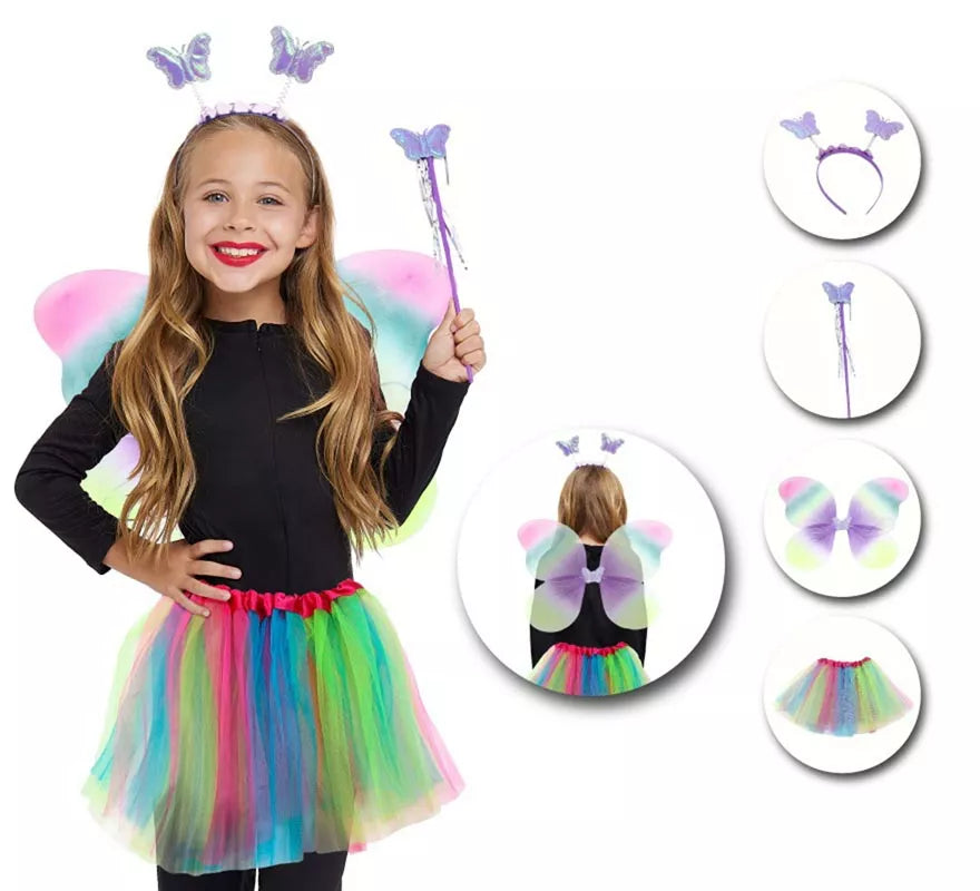 Translation missing: pt-PT.Kit de Mariposa degradado infantil: Tutú, Diadema, Varita y Alas