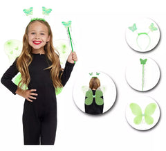 Kit Borboleta Infantil Verde: Tiara, Varinha e Asas