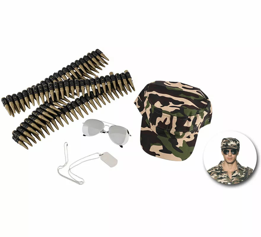 Translation missing: pt-PT.Kit de Militar: Gorra, Gafas, Placa y Balas