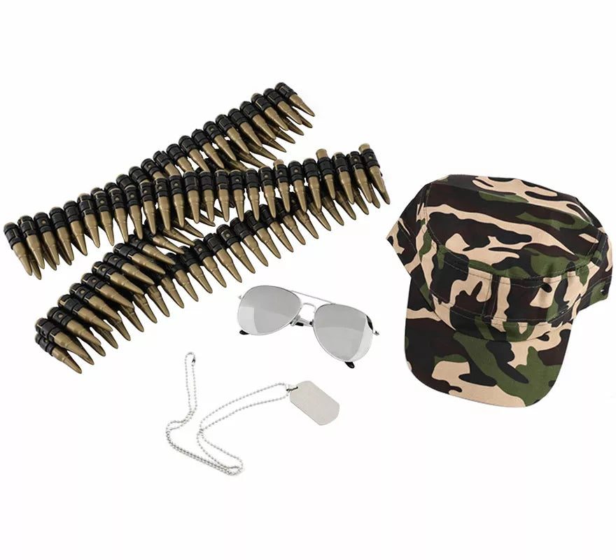 Translation missing: pt-PT.Kit de Militar: Gorra, Gafas, Placa y Balas