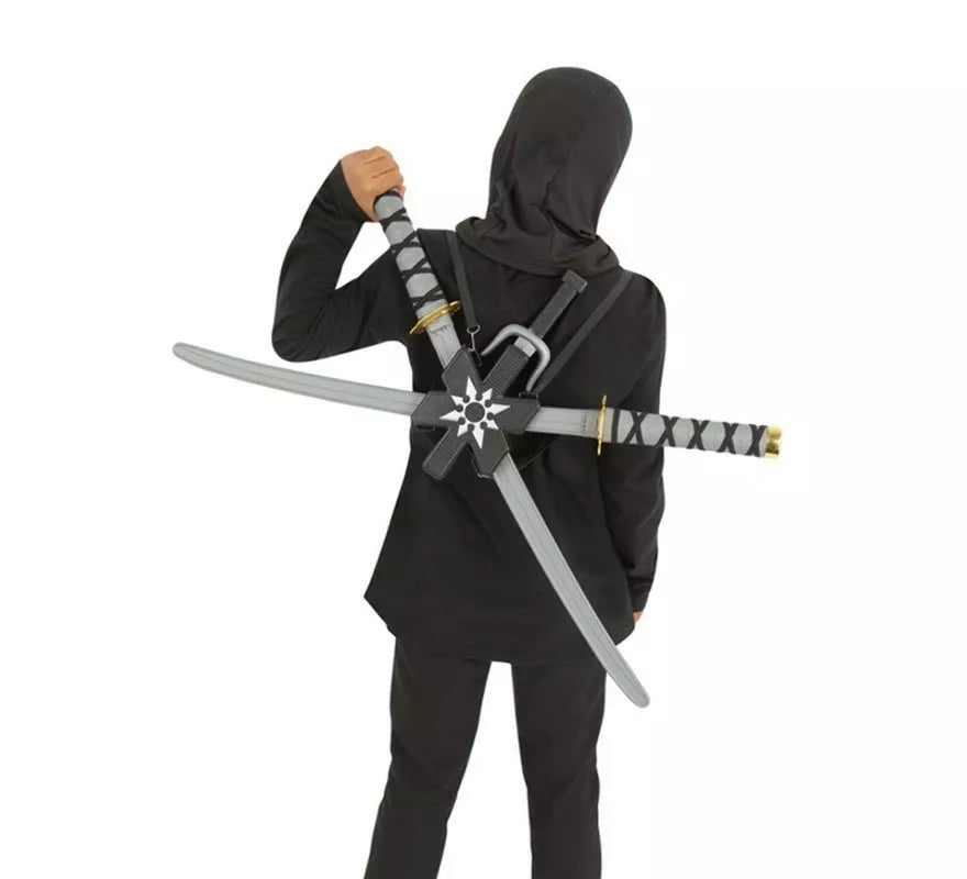 Translation missing: pt-PT.Kit de Mochila Ninja infantil: 2 Espadas de 72 cm, 2 Dagas y Estrella