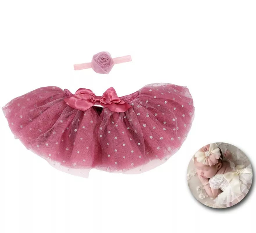 Kit de Newborn infantil: Tutú y Cinta de flor camelia