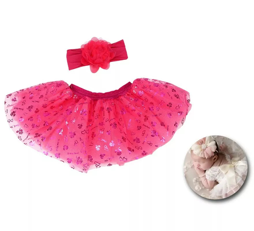 Translation missing: pt-PT.Kit de Newborn infantil: Tutú y Cinta de flor fucsia