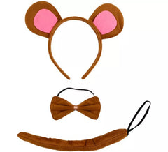 Kit Urso Marrom: Tiara, Laço e Rabo