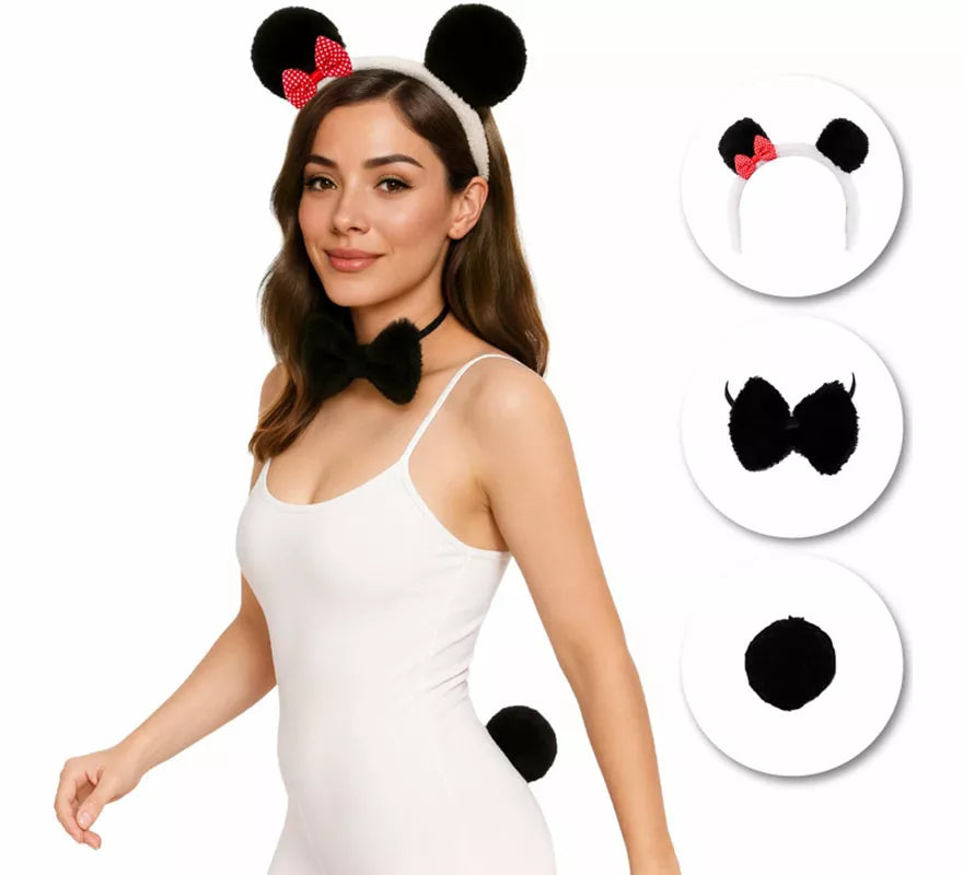 Translation missing: pt-PT.Kit de Panda para mujer: Diadema, Pajarita y Cola
