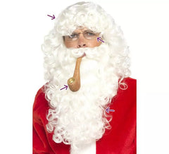 Kit Papai Noel Branco: Peruca, Barba, Óculos e Cachimbo