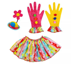 Kit Clown para mulher: Luvas, Chapéu com flor e Colarinho