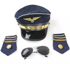 Kit Piloto Aéreo: boné, óculos e distintivos de ombro