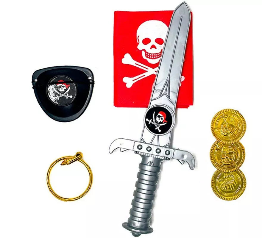 Translation missing: pt-PT.Kit de Pirata Calavera: Cuchillo, Monedas, Parche, Pendiente y Pañuelo