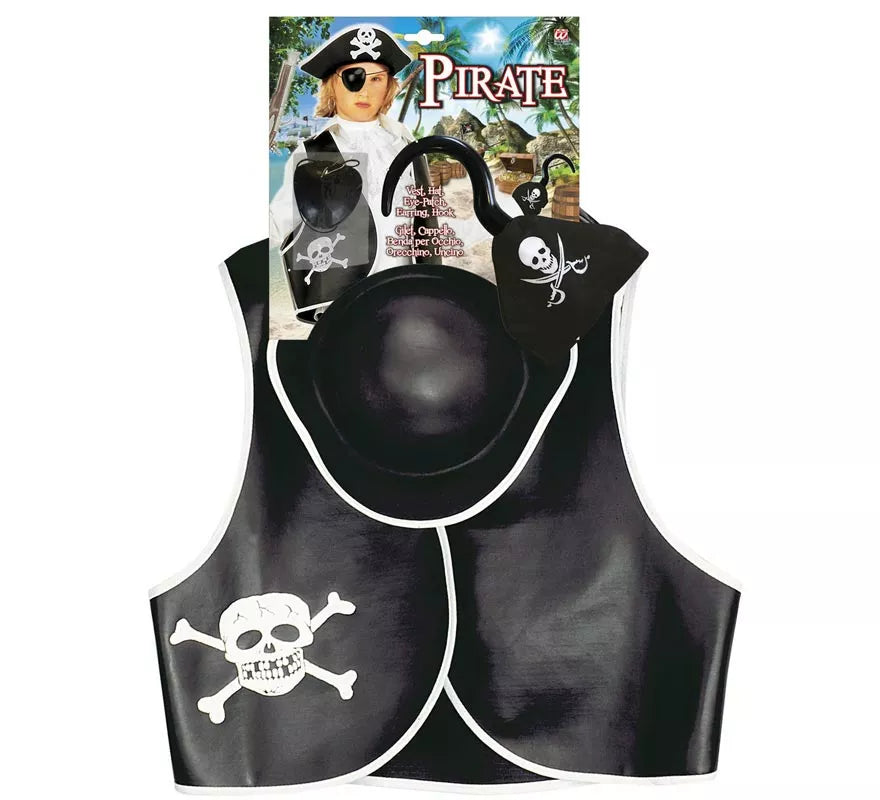 Translation missing: pt-PT.Kit de Pirata Calavera infantil: Chaleco, Sombrero, Parche, Pendiente y Gancho