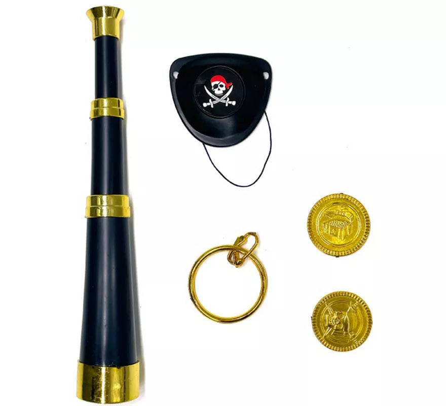 Translation missing: pt-PT.Kit de Pirata Elegante: Catalejo, Parche, Monedas y Pendiente