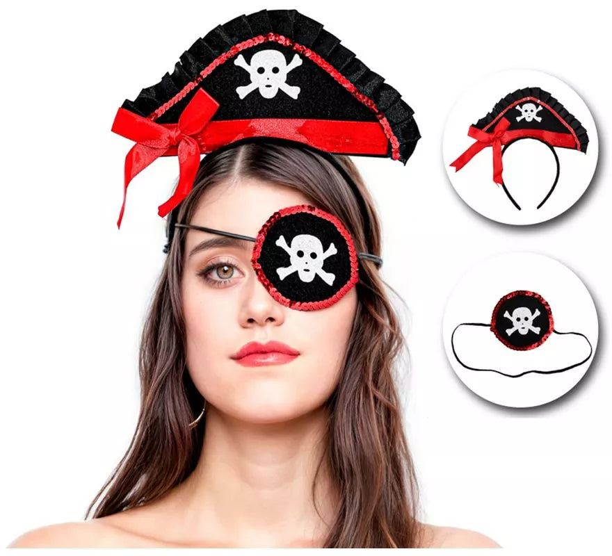 Translation missing: pt-PT.Kit de Pirata: Mini Sombrero Pirata con Diadema y Parche