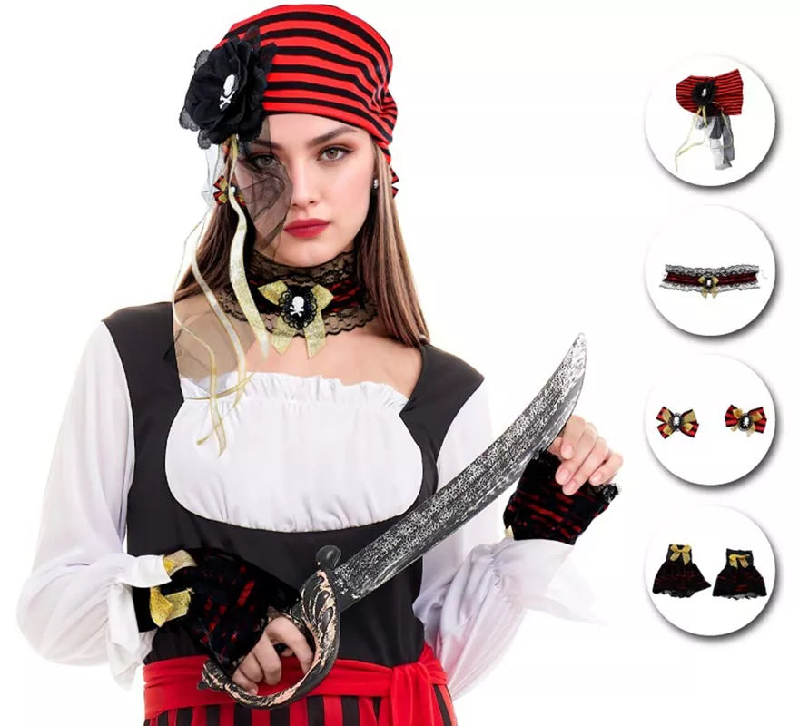 Translation missing: pt-PT.Kit de Pirata: Tocado, Gargantilla, Pendientes y Mitones