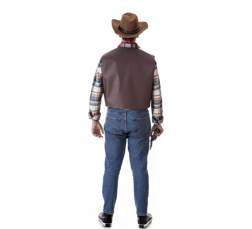 Kit de Pistolero Cowboy para hombre: Chaleco, Pañuelo y Sombrero