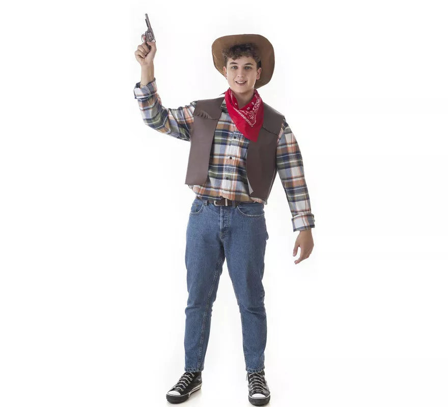Translation missing: pt-PT.Kit de Pistolero Cowboy para hombre: Chaleco, Pañuelo y Sombrero