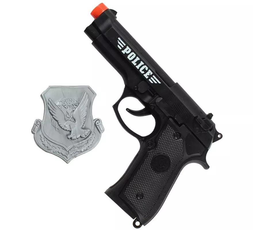 Translation missing: pt-PT.Kit de Policía negro: Pistola de juguete y Placa