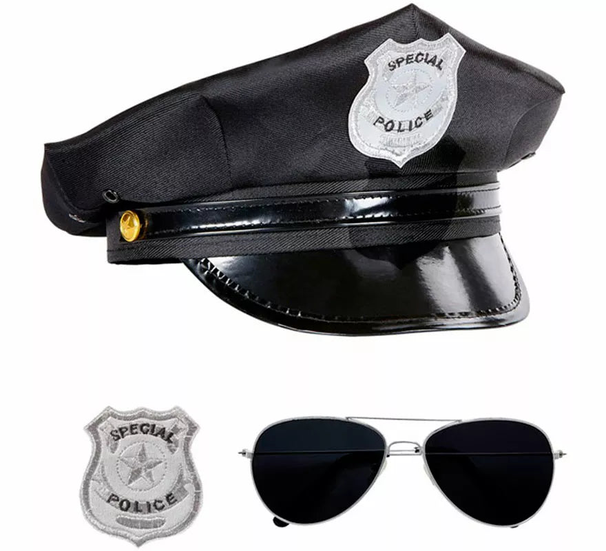 Translation missing: pt-PT.Kit de Policía para adultos: Gorra, Gafas y Placa