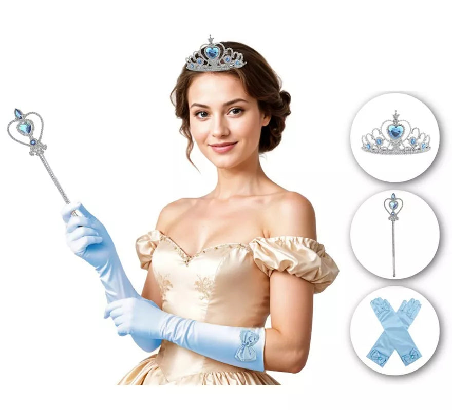 Translation missing: pt-PT.Kit de Princesa azul adulto: Guantes, Corona y cetro