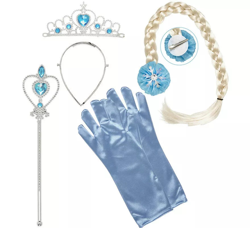 Translation missing: pt-PT.Kit de Princesa de las Nieves Infantil: Tiara, Trenza, Guantes y Barra Mágica