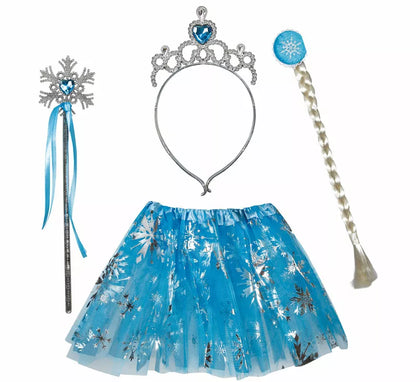 Kit de Princesa de los Hielos infantil: Falda, diadema, mechón y varita