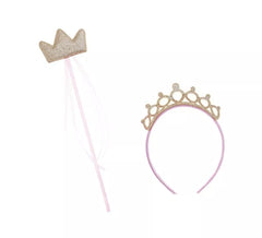 Kit Princesa Dourado e Rosa: Coroa e Varinha