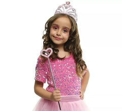 Coração Princesa Rosa Infantil : Tiara e Varinha