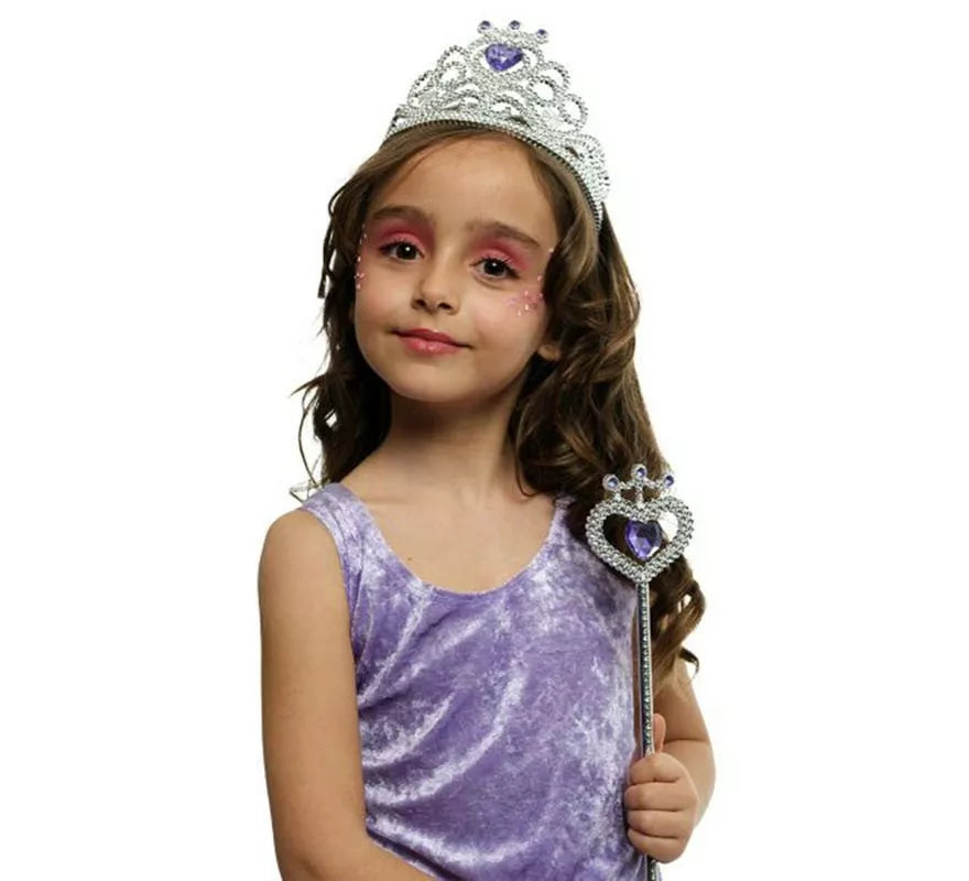 Translation missing: pt-PT.Kit de Princesa plateada y lila infantil: Tiara y Varita