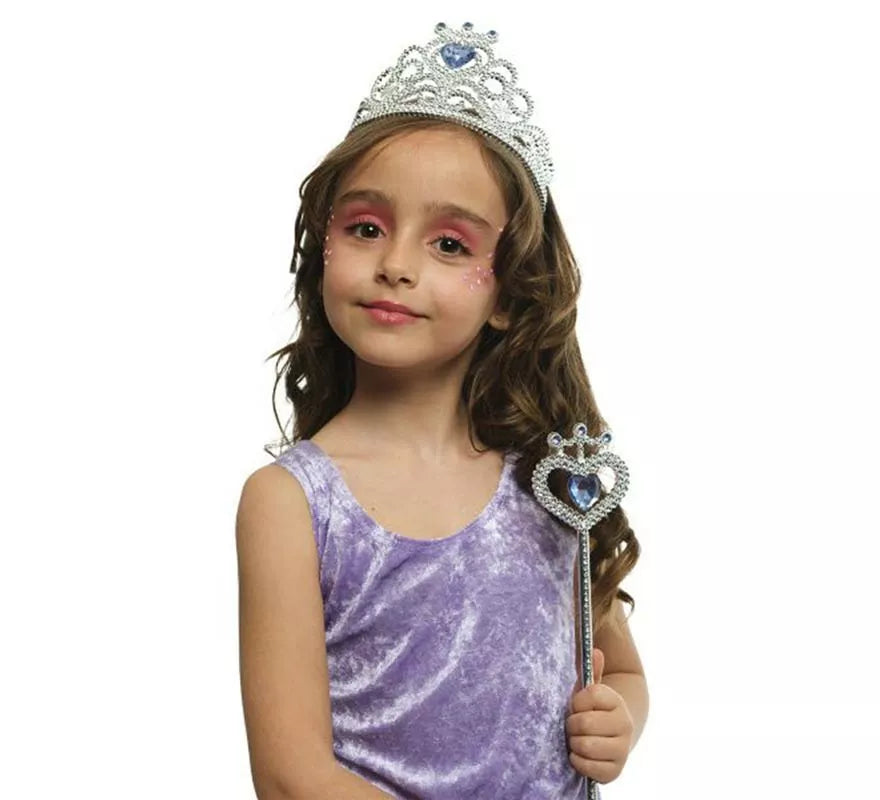 Translation missing: pt-PT.Kit de Princesa plateado y azul infantil: Tiara y Varita