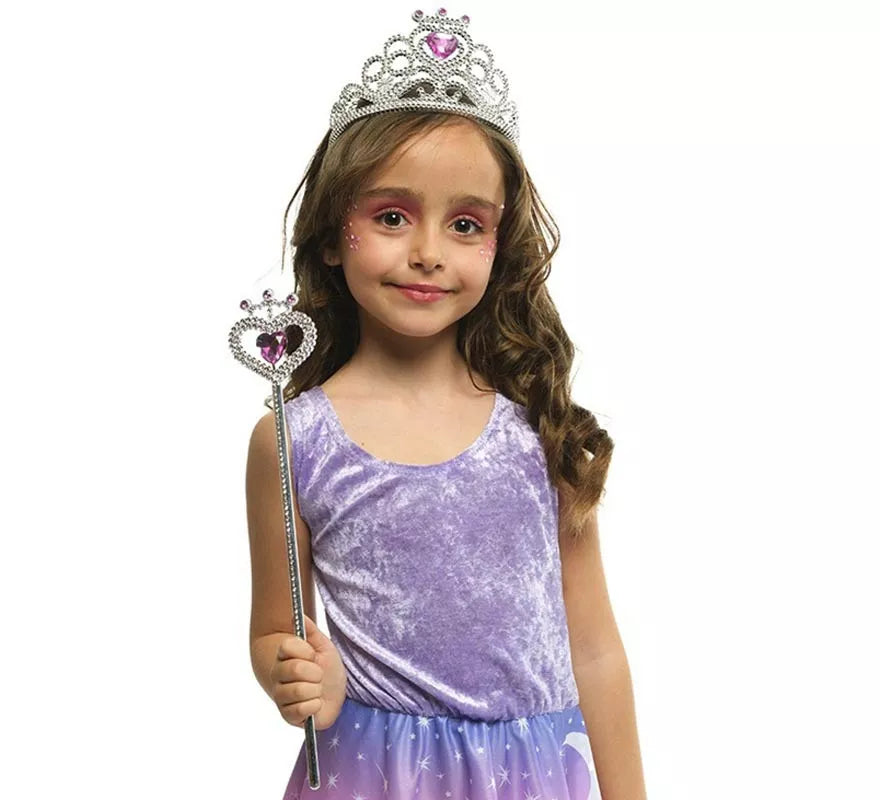 Translation missing: pt-PT.Kit de Princesa plateado y rosa infantil: Tiara y Varita