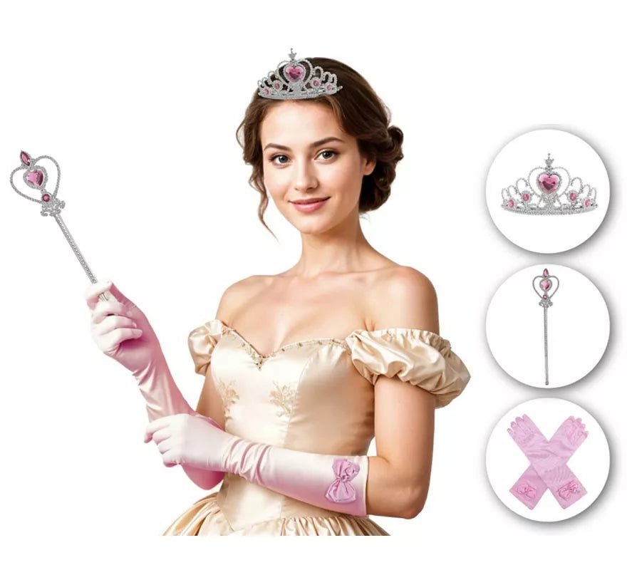 Translation missing: pt-PT.Kit de Princesa rosa adulto: Guantes, Corona y cetro