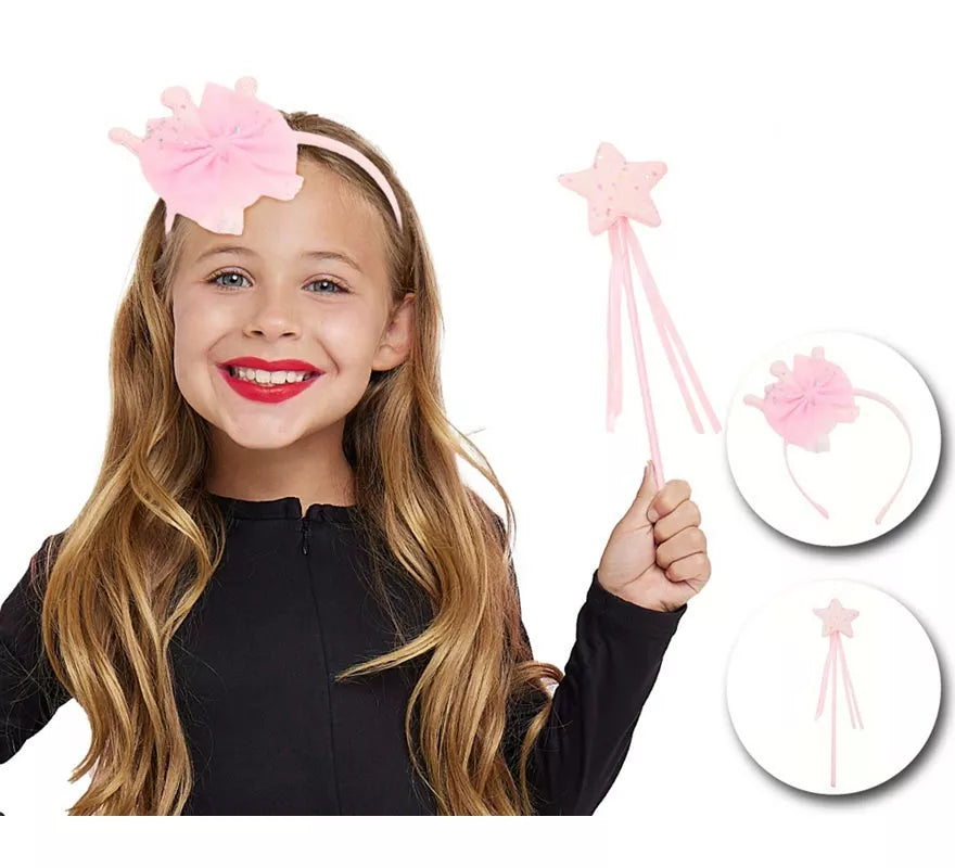 Translation missing: pt-PT.Kit de Princesa rosa infantil: Diadema y Varita