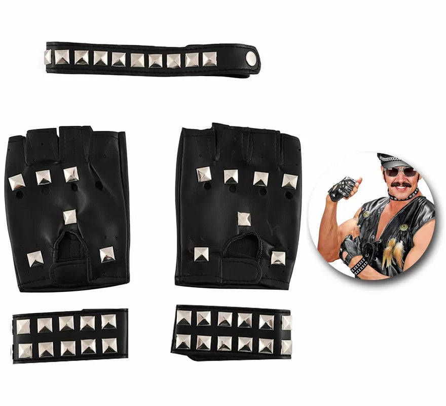 Translation missing: pt-PT.Kit de Punky: Guantes, Muñequeras y Gargantilla con Tachuelas