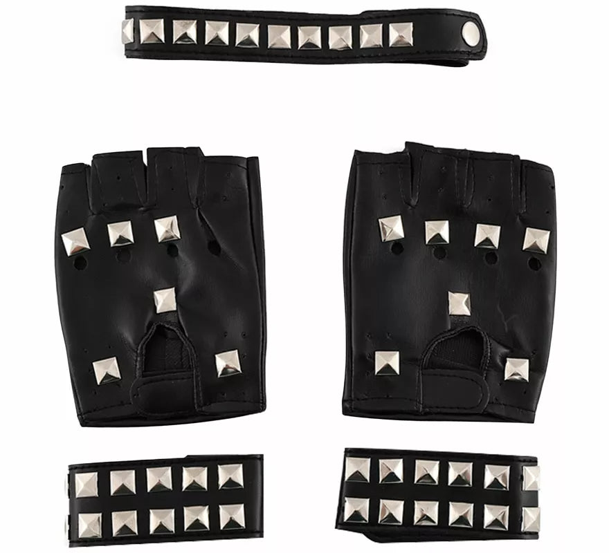 Translation missing: pt-PT.Kit de Punky: Guantes, Muñequeras y Gargantilla con Tachuelas