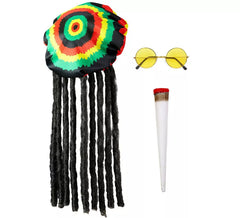 Kit Rastafari: Chapéu com dreadlocks, Óculos e Charuto