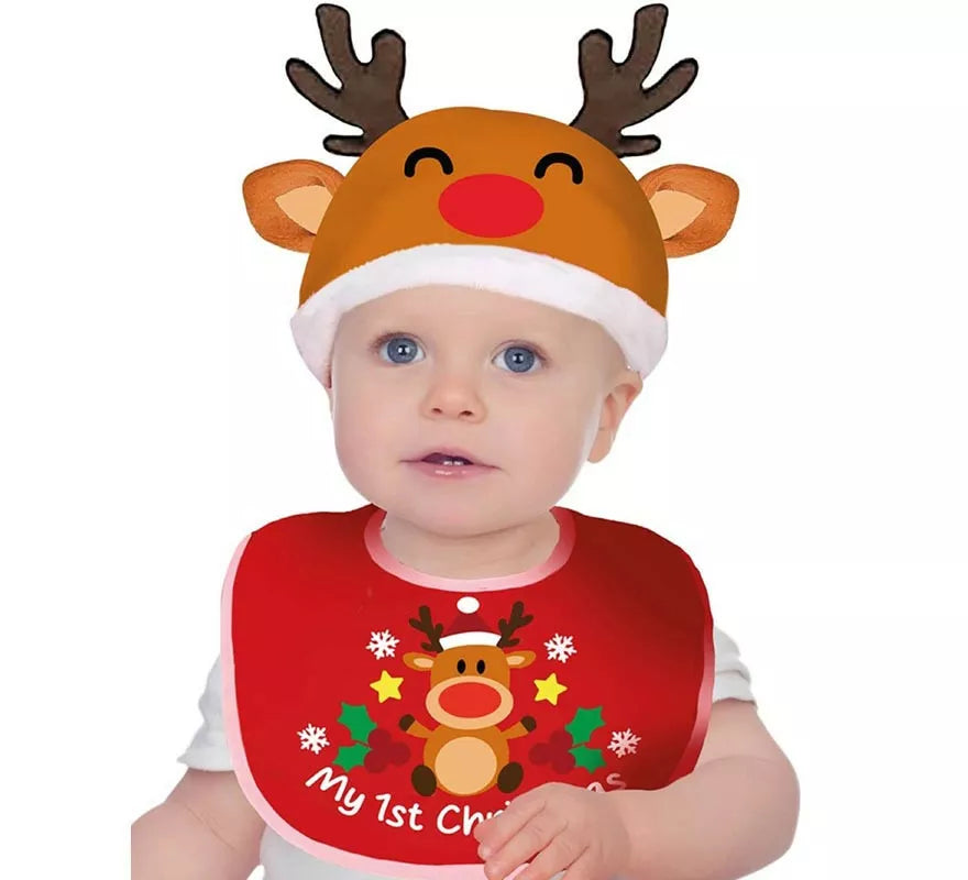 Translation missing: pt-PT.Kit de Reno infantil: Gorro y Babero rojo