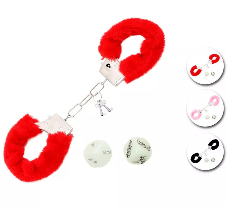 Translation missing: pt-PT.Kit de Sado adulto: Esposas de Peluche y dados