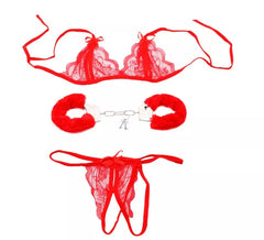Kit adulto sexy Sado: Algemas, top e meia-calça