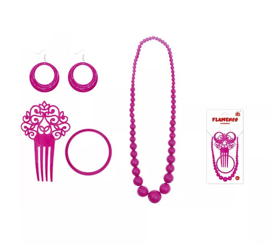 Translation missing: pt-PT.Kit de Sevillana fucsia: Peineta, Collar, Pendientes y Pulsera
