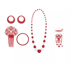 Kit Sevillana vermelho e branco: Pente, Colar, Brincos e Pulseira