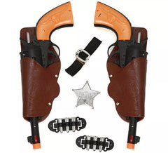 Kit Xerife: 2 pistolas pretas, coldres, cinto, balas e estrela