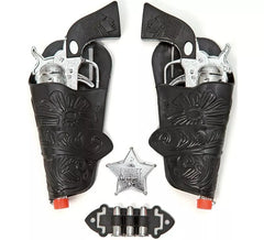 Kit Xerife: 2 pistolas prateadas, coldres, balas e estrela