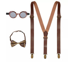 Kit Steampunk: óculos, suspensórios e gravata borboleta