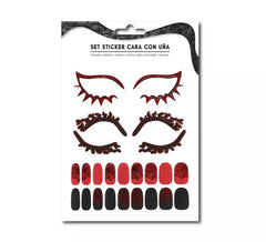 Kit de adesivos faciais para adultos: contorno de olhos e unhas em teia de aranha